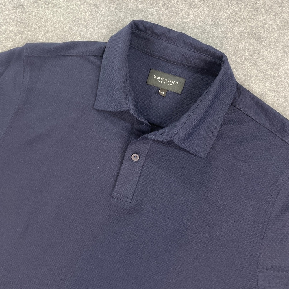 Unbound Merino Mens Polo Shirt M Navy Wool Short Sleeve Blend Office Work